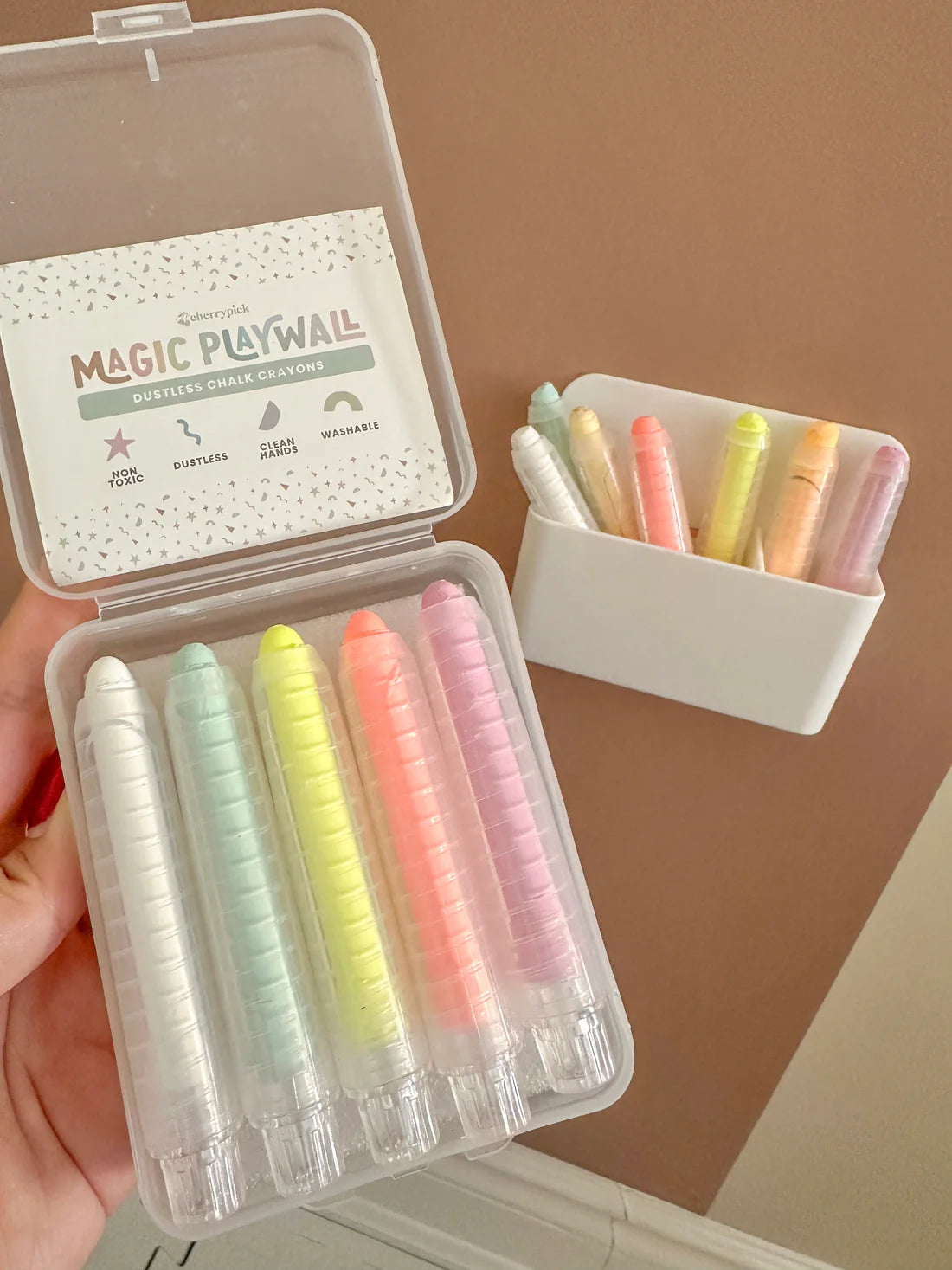 Cherrypick - Dustless Chalk Crayons + Magnetic Holder Bundle for Magic Playwall